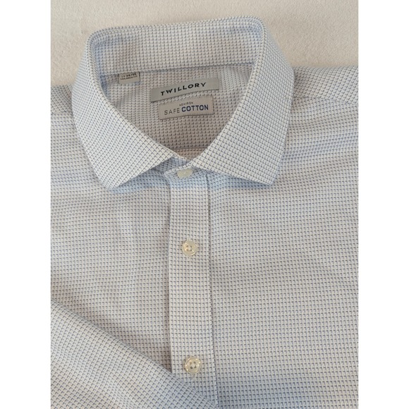 TWILLORY Mens Tailored Fit Non Iron Dress Shirt Light Blue Check 17 34/35 - Picture 4 of 11